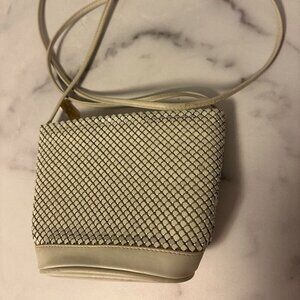 VINTAGE Whiting and‎ Davis Cream Metal Mesh and Leather Crossbody Purse